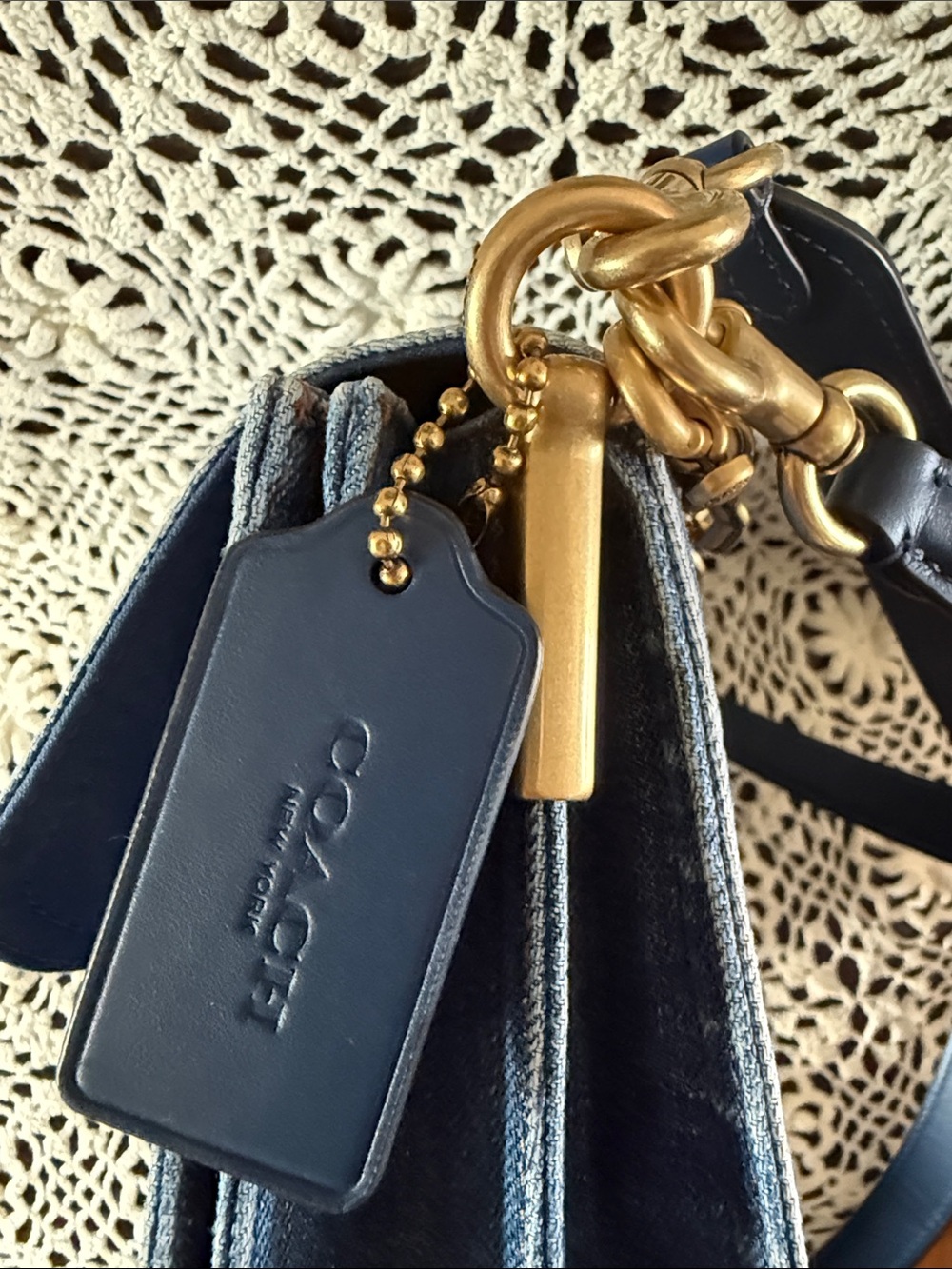 COACH Denim Chain Tabby 30 Shoulder Bag with Gold 'C' Accent & Chunky Gold Chain - Picture 7 of 8
